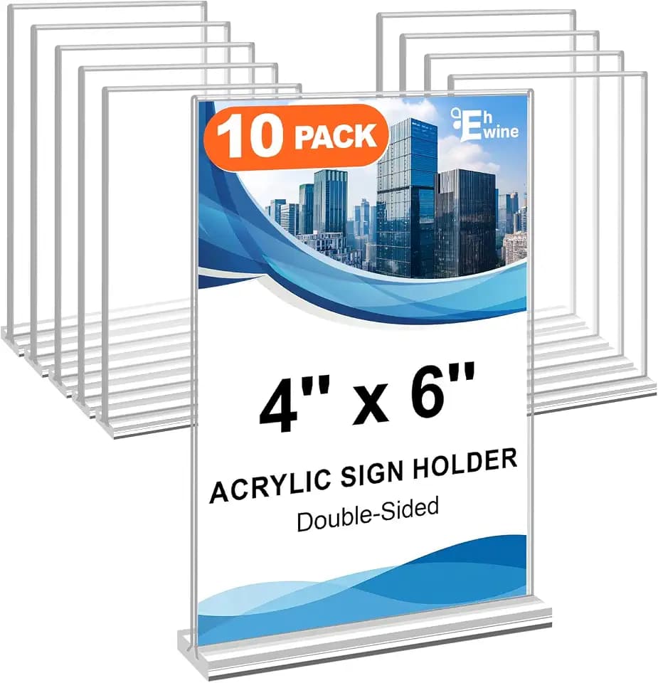 EHWINE 10 Pack Acrylic Sign Holder 4x6, Double-Sided Stand up Table Top Sign Holders, Clear Acrylic Picture Frame Paper Holder Display Stand for Office Business Store Wedding Party