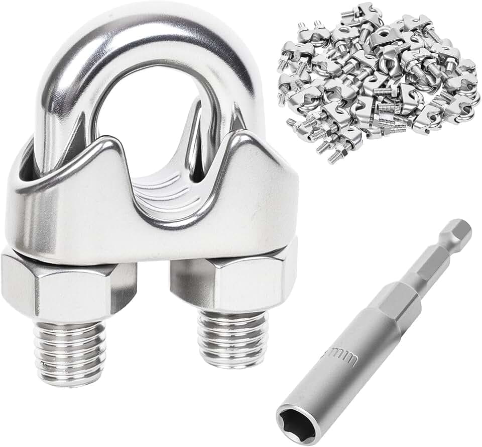 48 Stück M5 Zoll Edelstahl Drahtseil Kabelklemme Clips, Drahtseilklemme, Kabelklemme (M5, 48)
