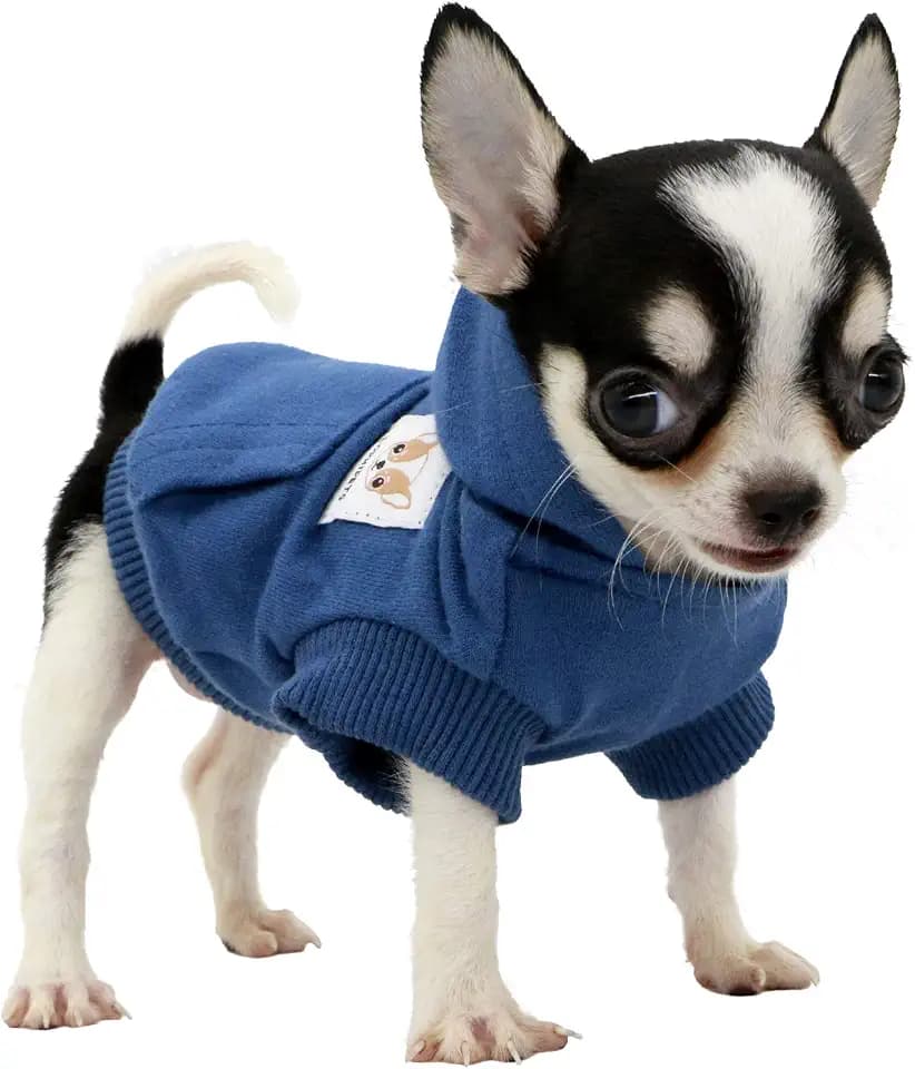 LOPHIPETS Hunde-Kapuzenpullover aus Baumwolle für kleine Hunde, Chihuahua, Welpenkleidung, kaltes Wetter, Marineblau/Größe XXS