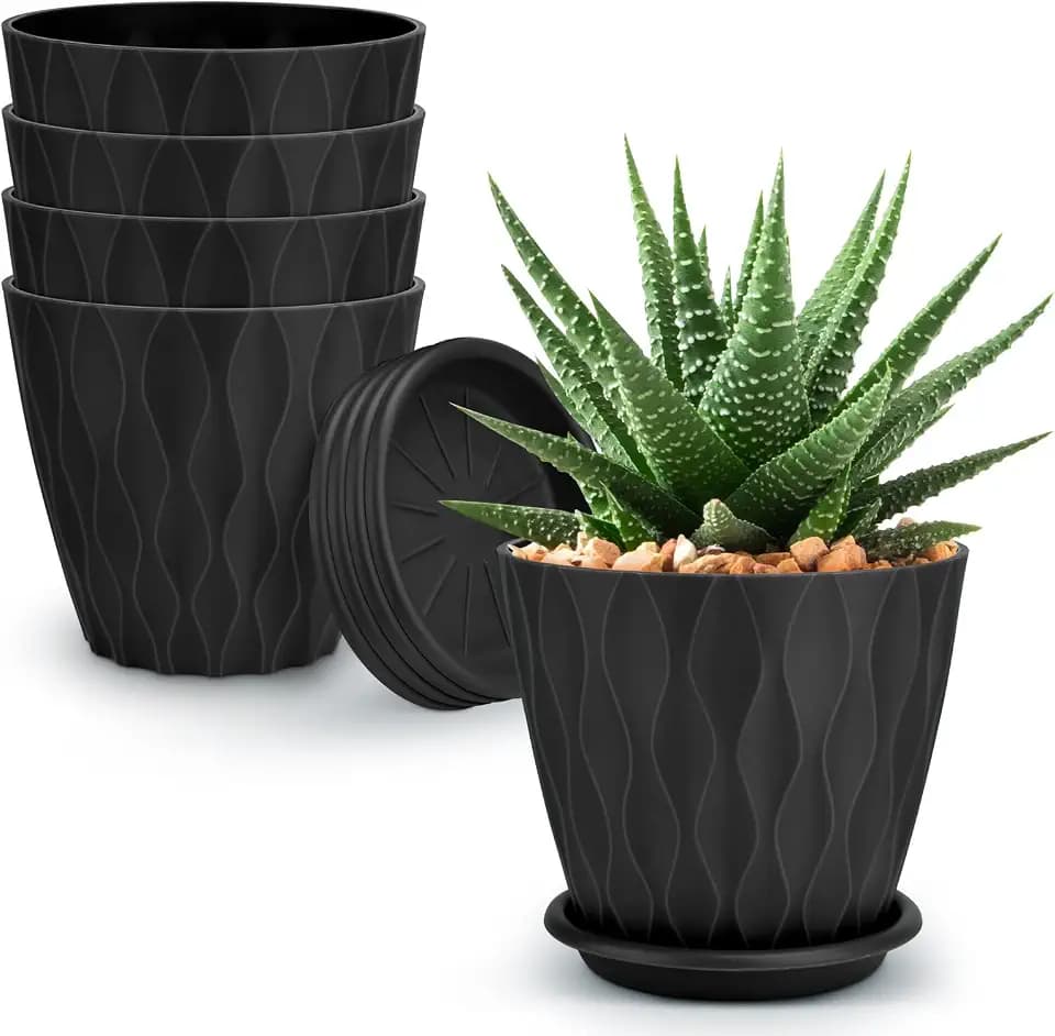 YNNICO 4 inch Plant Pots for Indoor with Drainage Holes and Tray Saucers