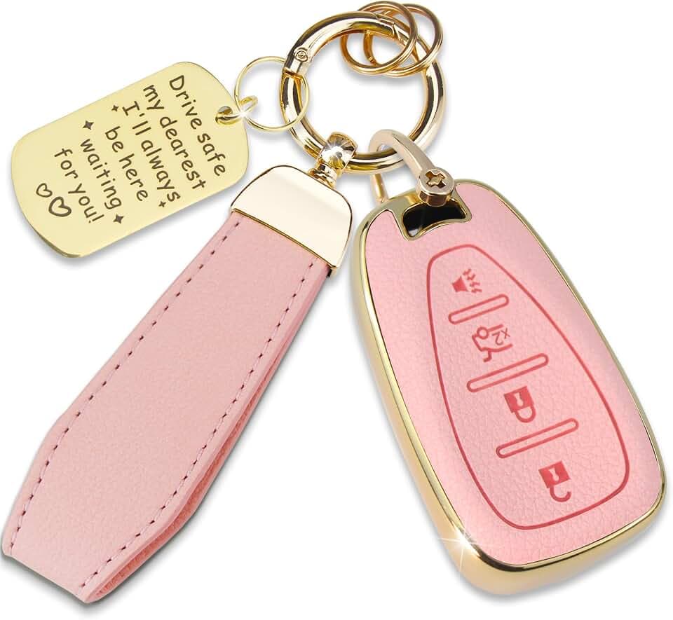 Soft TPU & Leather Key Fob Cover Compatible with Chevy 4-Button
