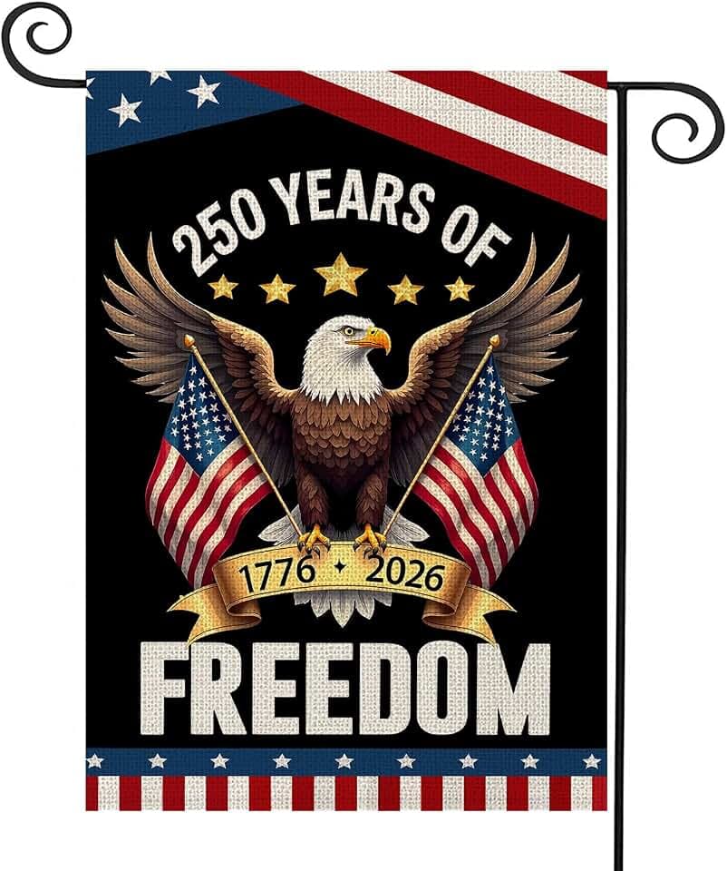 250 Years Anniversary Garden Flag,250th Anniversary USA Patriotic Banner Double-Sided with Eagle Design, 1776-2026 Commemorative, 12 x 18 Inch