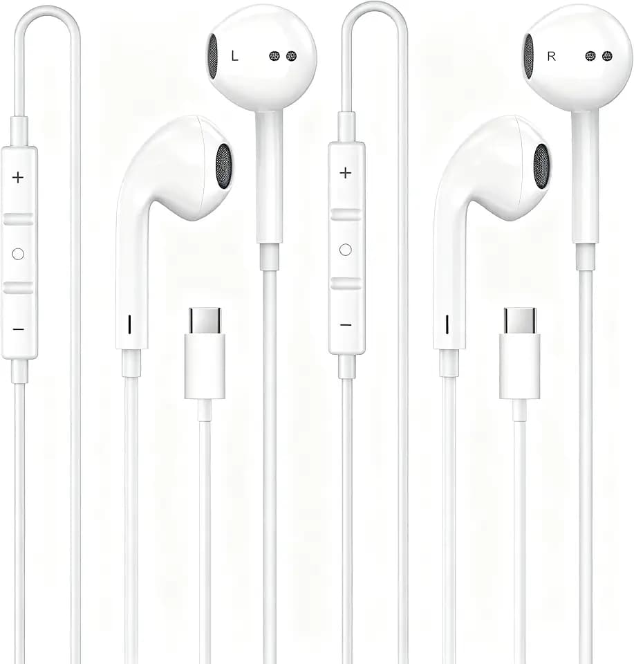 2 Pack Headphones with USB-C Plug, Wired Ear Buds with Built-in Remote to Control Music, Phone Calls, and Volume,Compatible for iPhone 15 16 17 Pro Max Plus