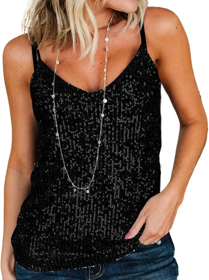 lime flare Women Sexy Sparkle Shimmer Cami Tank Las Vegas Disco Sequin Top