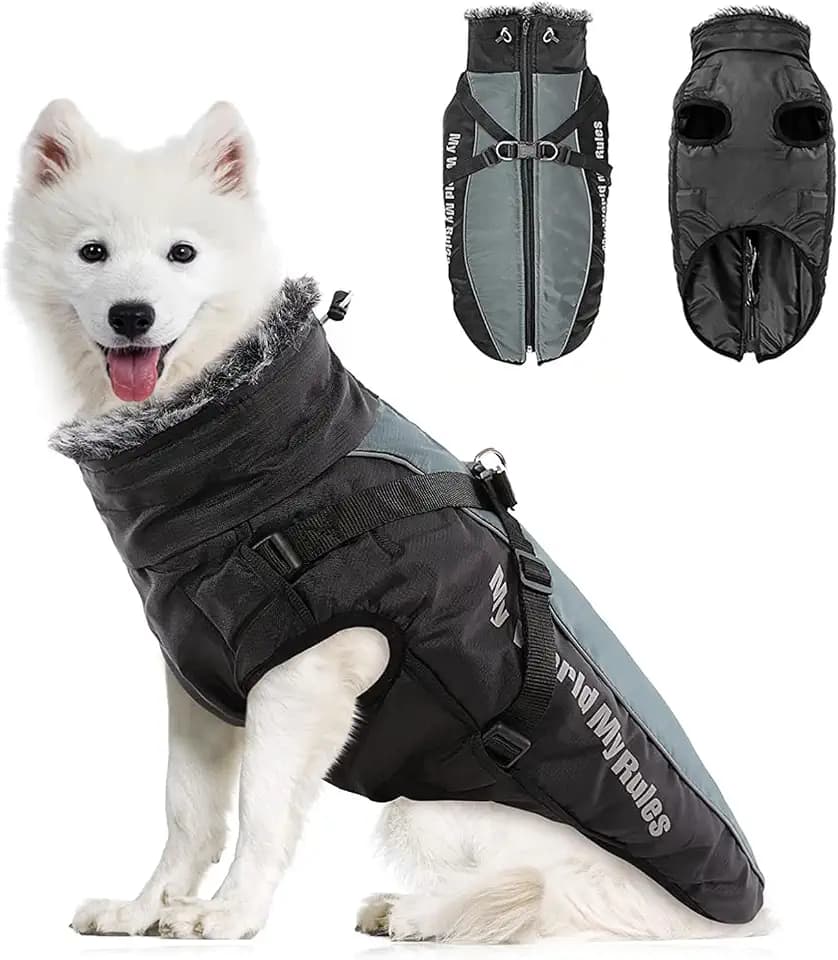 PETCUTE Wasserdichter Hundemantel für kleine Hunde,Reflektierende,Verstellbar,Winter Hundejacke mit Geschirr,Winddichte Haustierkleidung Outfit für kleine mittelgroße Hunde,3XL