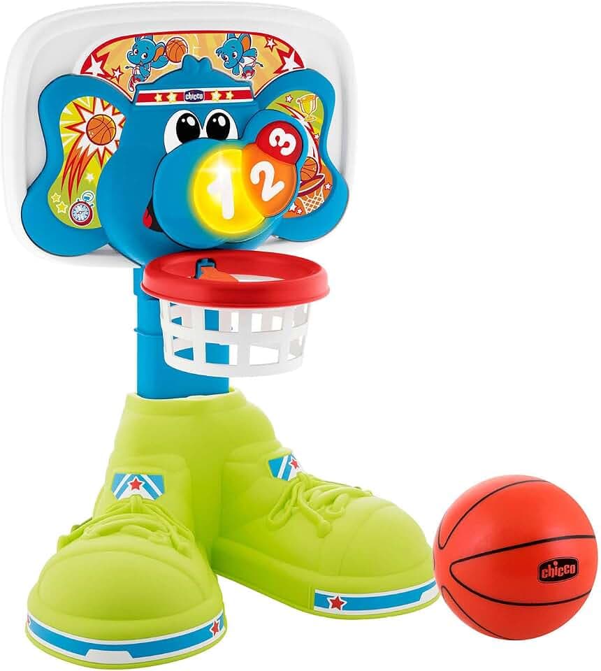 Chicco Basket League Elektronischer Basketballkorb Kinder, Mini Basketballkorb für Innen mit Geräuschen u. Lichteffekten, Höhenverstellbar, Inklusive Ball - Spielzeug für Kinder 3 - 5 Jahre