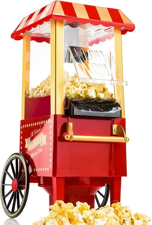 Gadgy Heißluft Popcornmaschine - Ölfrei & Fettfrei - Retro Rot | Frisches Popcorn in wenigen Minuten ohne Öl oder Fett - ideal für gesunde Snacks - Filmabende und Partys
