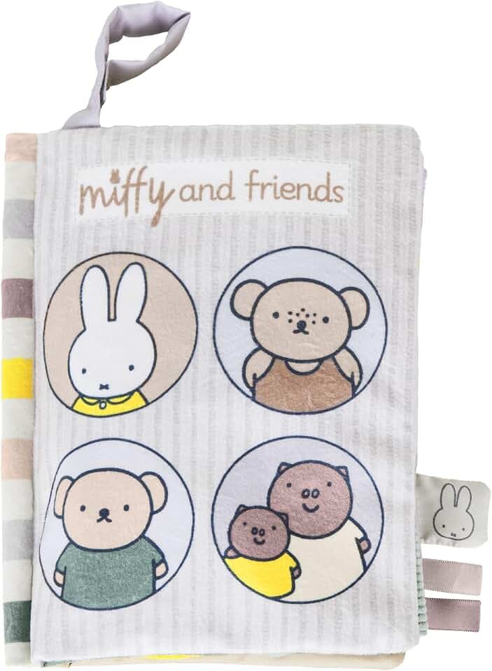 Kids Preferred Miffy Baby Deluxe Soft Book - Two Pancake Plush Characters, Crinkle, Squeaker, Tactile Slide Ribbon, Peekaboo Flaps, Hanging Loop, 8 in