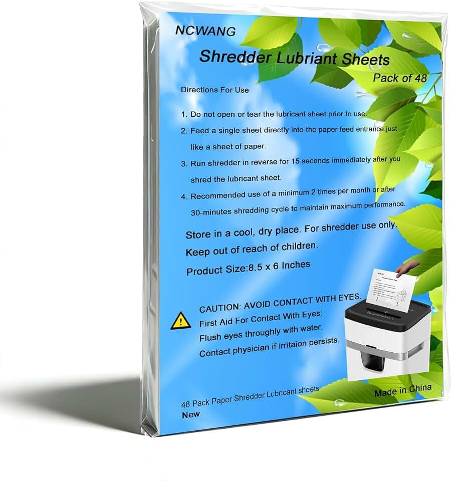 48Pack Paper Shredder Lubricant Sheets with Shredder Oil