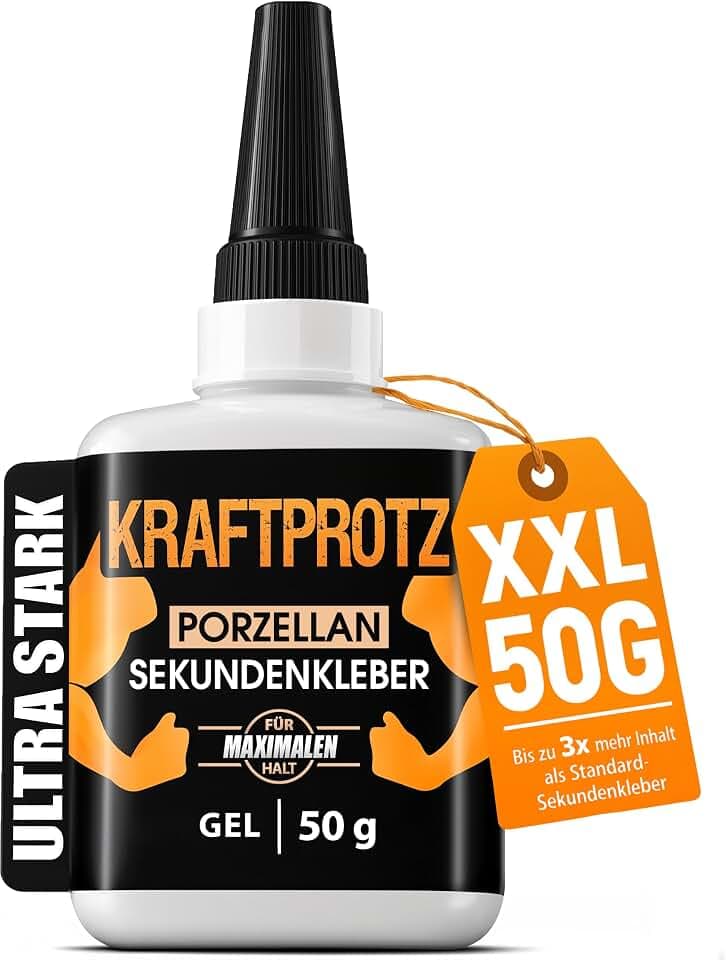 Sekundenkleber Porzellan Gel 50 g - Keramikkleber Porzellankleber | Tropffrei, spaltfüllend, spülmaschinenfest, hitzebeständig, Anti-Austrocknungsspitze, Keramik, Porzellan, Ton, Stein Geschirr