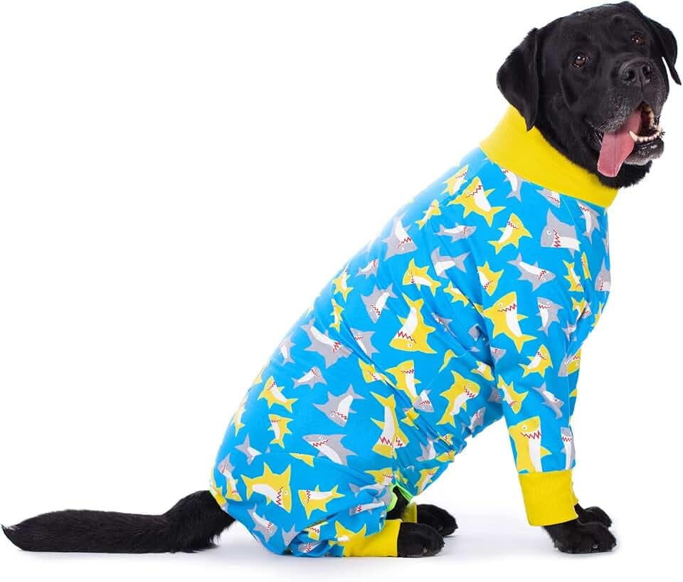 Dog Surgery Recovery Suit Female Male for Dogs After Surgery Medium Large Dogs Onesie Dog Pajamas Pjs Clothes (Yellow Shark, 28 (Chest 26.77 in | Backlength 18.11))