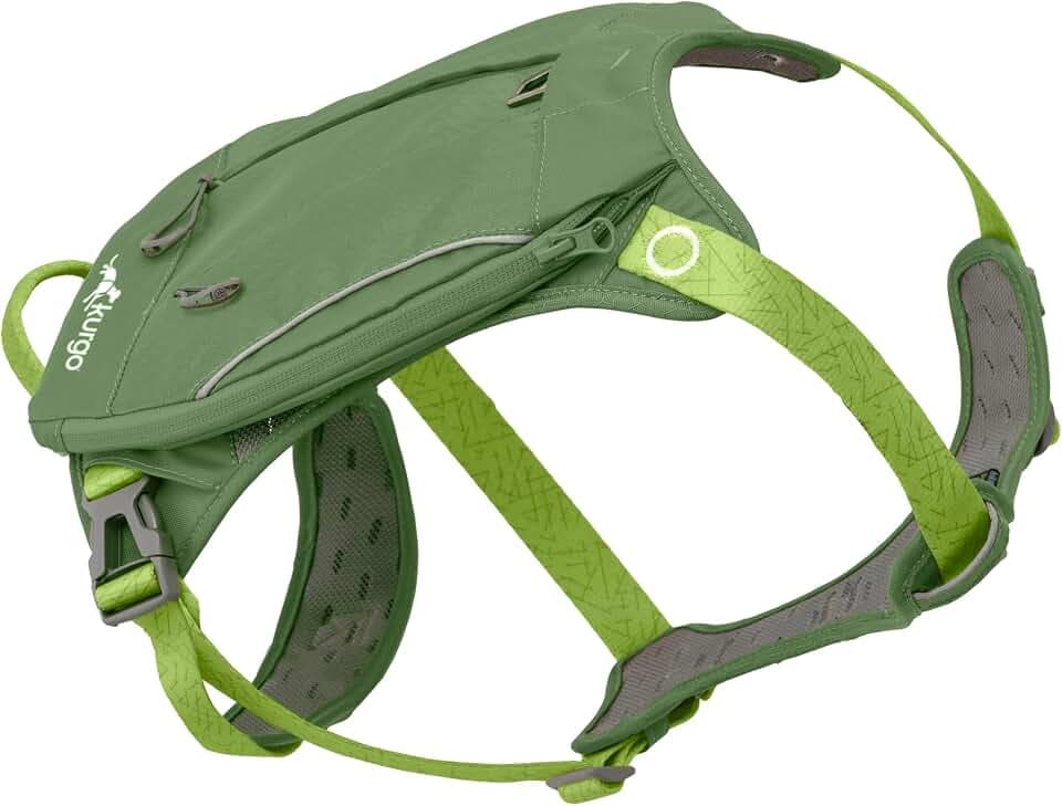 Kurgo Cascade-Hundegeschirr, Hundegeschirr mit Rucksack, Wanderrucksack für Hunde, Größe S, Grün