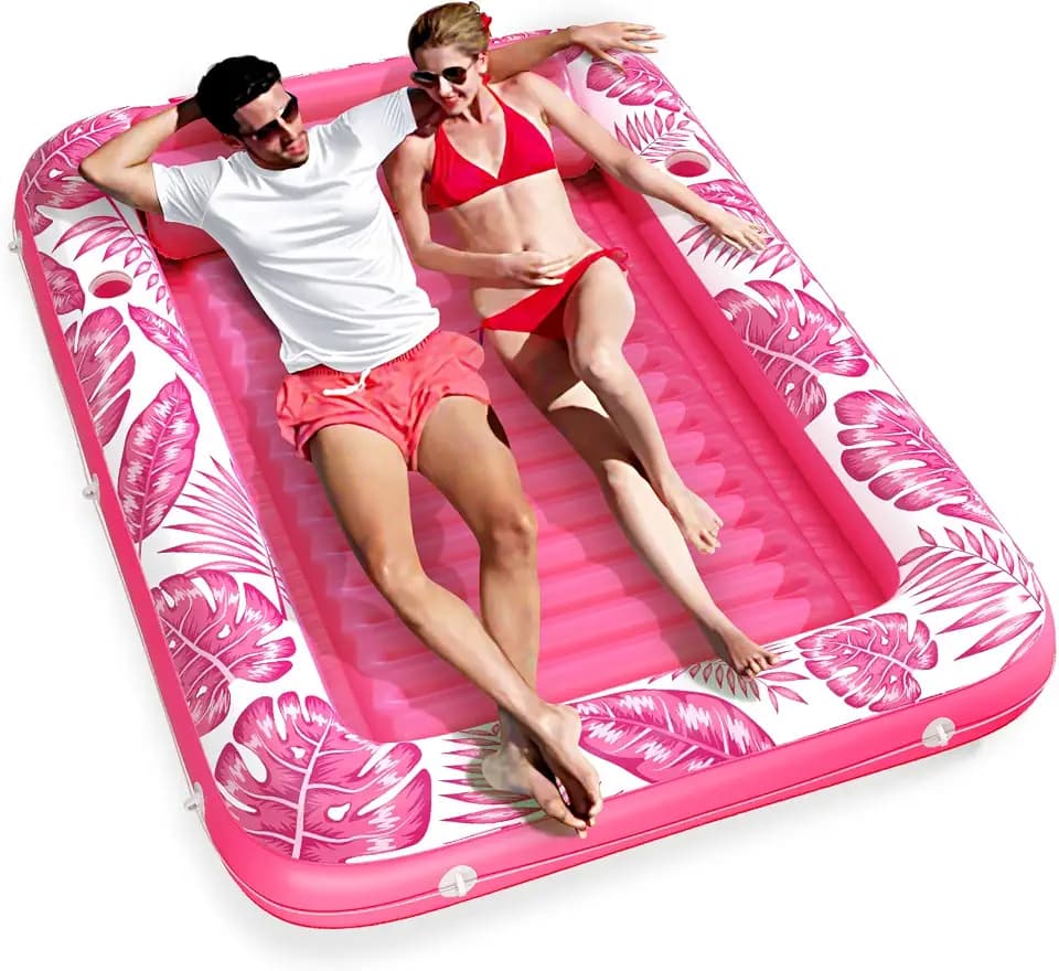 Inflatable Tanning Pool Lounger Float - Jasonwell 4 in 1 Sun Tan Tub Sunbathing Pool Lounge Raft Floatie Toys Water Filled Tanning Bed Mat Pad for Adult Blow Up Kiddie Pools Kids Ball Pit (Rose,XL)