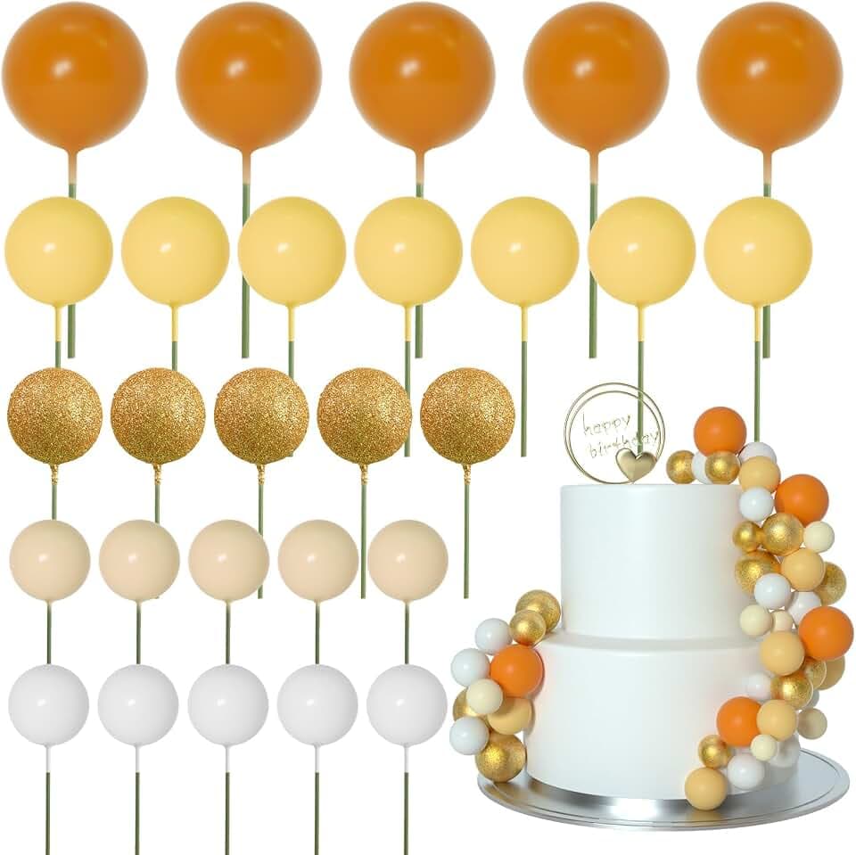 ASTARON 50 Pcs Ball Cake Topper Sticks Mini Balloons for Cake Decoration