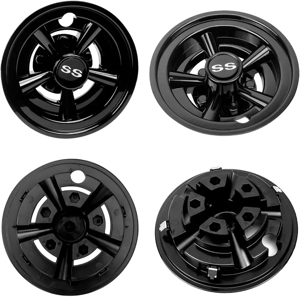 NOKINS Golf Cart SS Wheel Covers Hubcaps, 8 Inch Golf Cart Hub Caps Snap-on Installation (Set of 4), Fits EZGO Yamaha Club Car