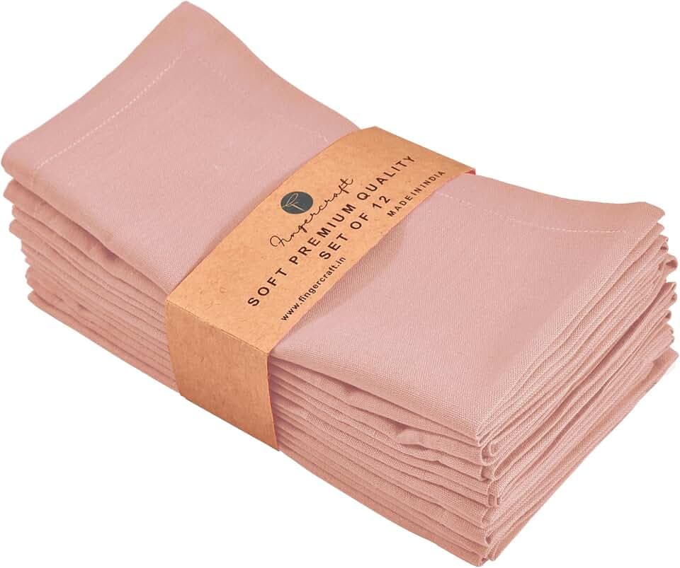 FINGERCRAFT Cloth Napkin, Cotton Linen, Set of 12, 18x18 inch, Blush Pink