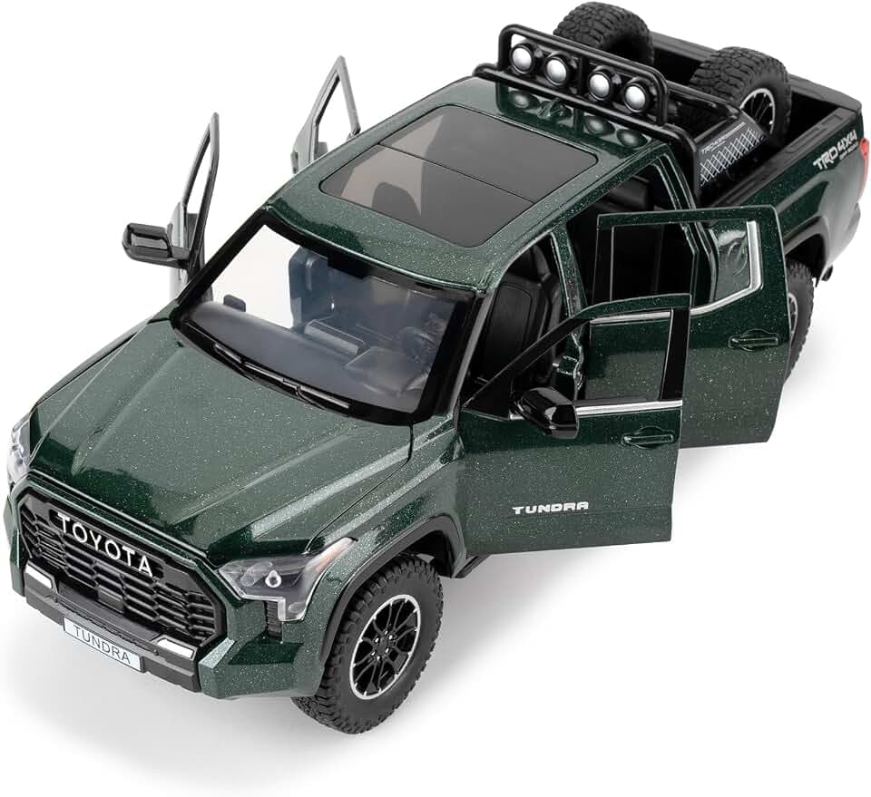 WAKAKAC 1:24 Tundra Off-Road Pickup Car Model, Pull Back Diecast Truck Toy with Sounds＆Lights for Kids Boys Girls and Adults, Gift Green.