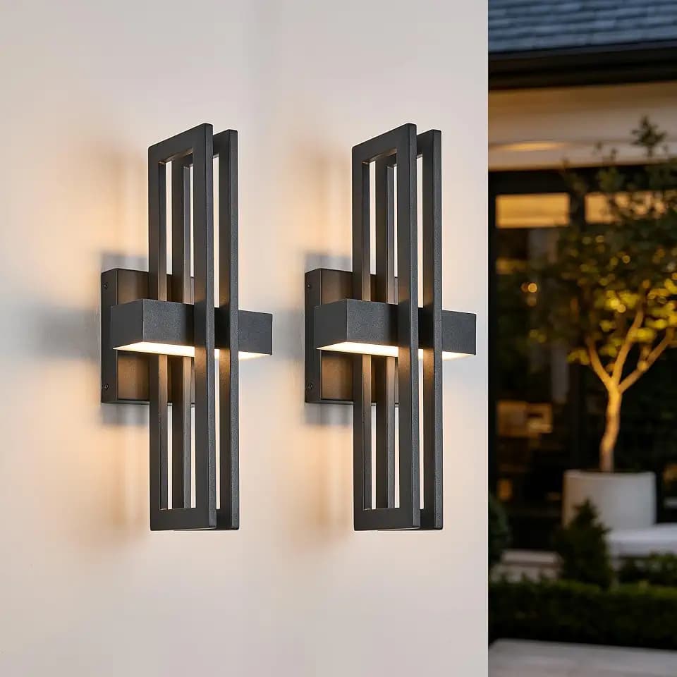 Outside Light 2 Pack, 15Inch Small Black Outdoor Wall Sconce Waterproof Exterior Light Fixture, Modern Wall Mount, Decorative LED Lighting for Patio Garage Yard Backyard Apartment Balcony