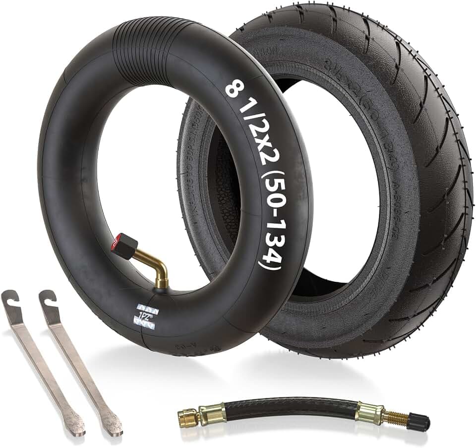 1PZ FM4-P1C 8 1/2 x 2 (50-134) Reifen und Schlauch 8.5 Zoll Ersatz für Inokims Light Elektroroller mit 45° Winkelventil, mit Reifenverlängerung