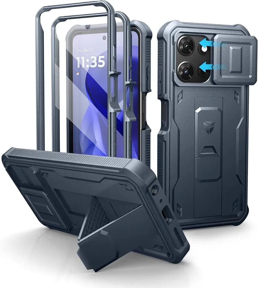 Dexnor for Motorola Moto G-Power-5G-2025 Case, [2 Front Frame] [Built-in Magnetic Slide Camera Cover & Kickstand] Heavy Duty Protection Shockproof Phone Case with Screen Protector, 6.8 inch Navy Blue