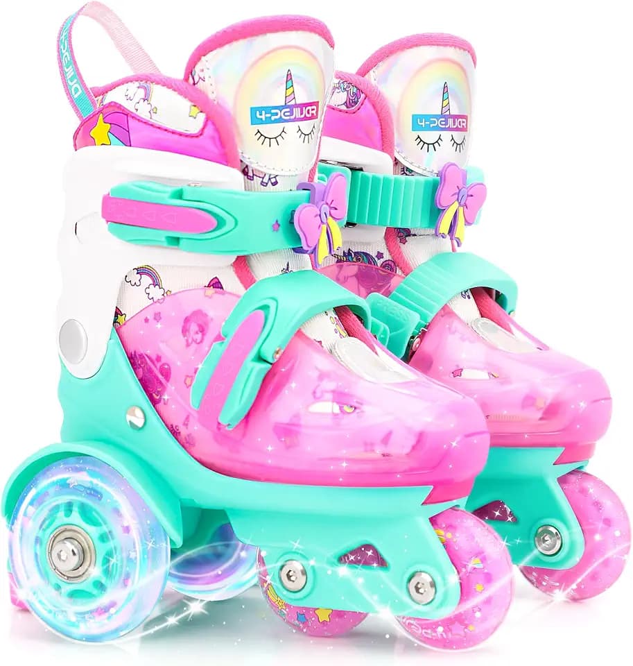 Adjustable Roller Skates for Kids Girls Ladies with Light Up Flash Wheels(Age 3-9),Three-Point Type Balance,Gift Box Packing for Toddlers,Children