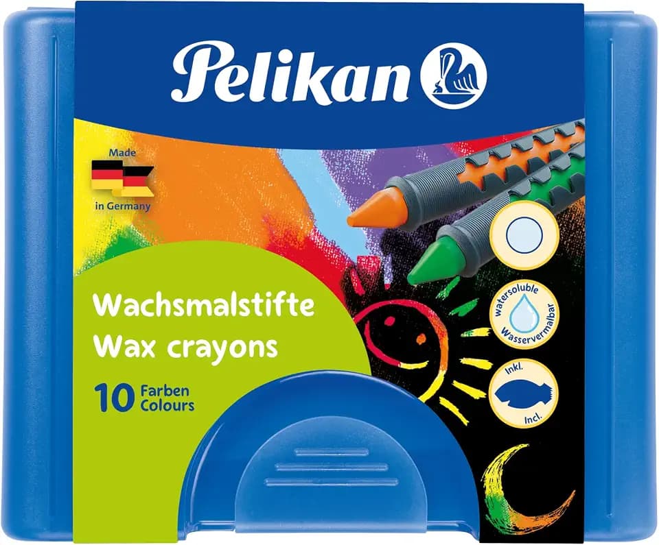 Pelikan Wachsmalstifte, wasservermalbar, Schiebehülse, 10 Farben im Etui