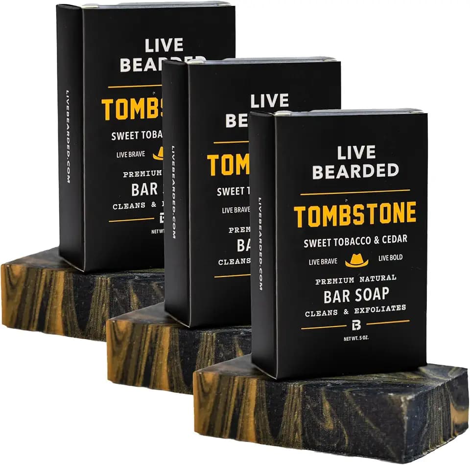 Live Bearded® All-Natural Bar Soap for Men, Tombstone Scent, 3-Pack of 5 oz