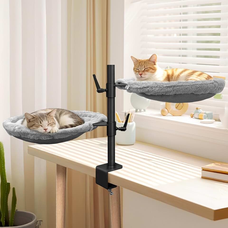 16.5" Double Cat Desk Bed 360° Rotating Desk Cat Bed Attachment Holds 40lbs