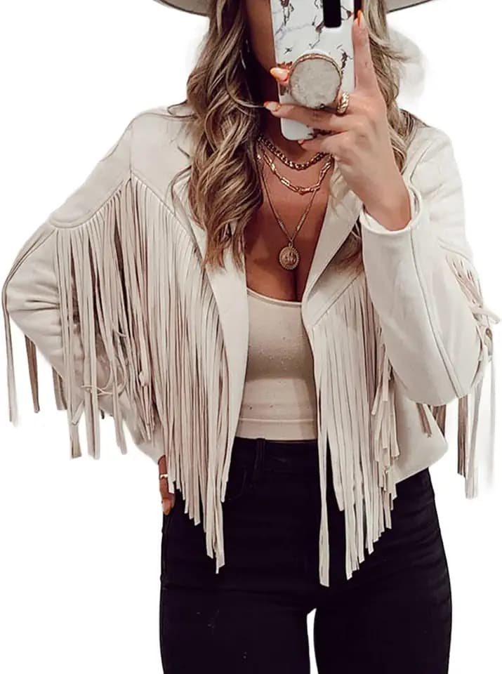 Kunstlederjacken für Damen, trendige Herbstjacke mit Westernfransen, Cropped-Jacke 2025, Quaste