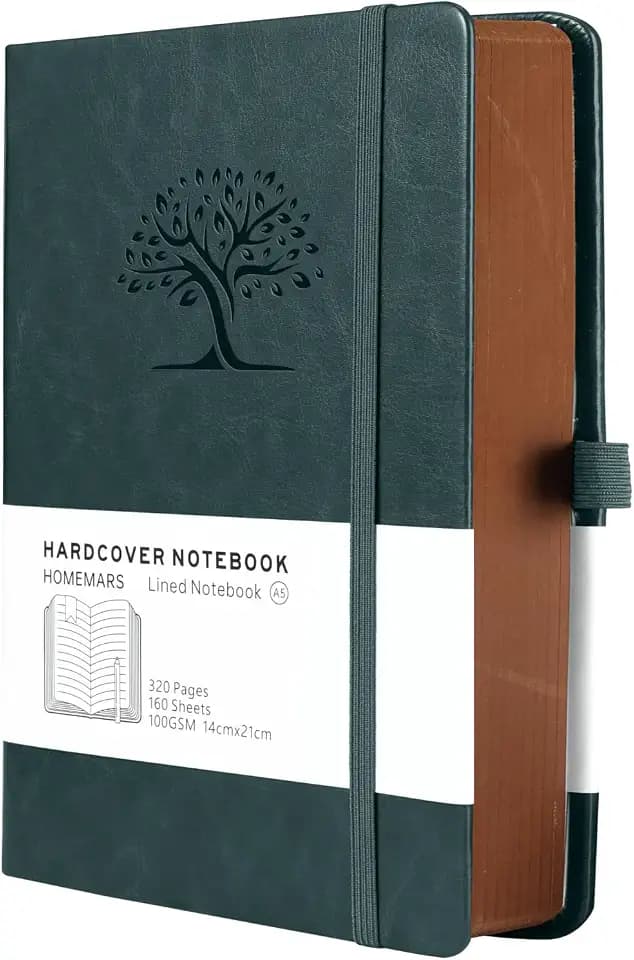 HOMEMARS Notizbuch, Notebook, a5, Journal buch, Reisetagebuch, Liniert a5, Notizblock, Notizbücher a5, 100GSM, 320 Pages, Reisetagebuch, Notizbuch Leder, Prägebaum Design,Grün