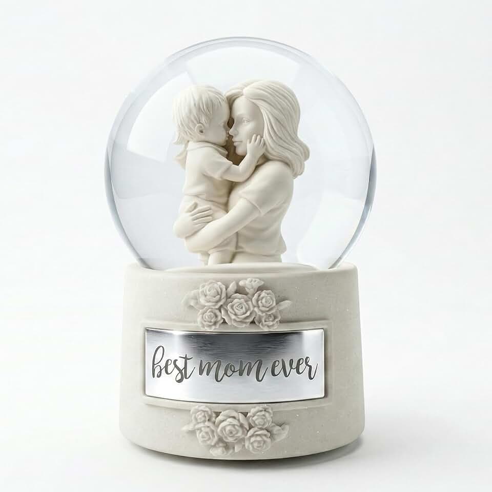 Mom Snow Globe Music Box, Wind-up Musical Water Globe with Mother and Son Figurine and Best Mom Ever Plaque, Mothers Day Birthday Gift for Mom from Daughter Son