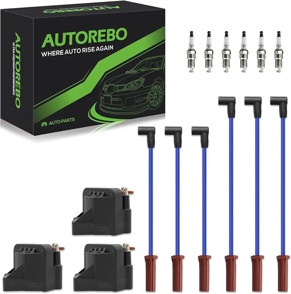 Set of 3 Ignition Coils Pack DR39 D555 19418991 GN10123 & 6 Iridium Spark Plugs and Spark plug Wire Set Compatible with Chevrolet Impala Monte Carlo Buick LaCrosse Lucerne Pontiac Grand Prix 10472401