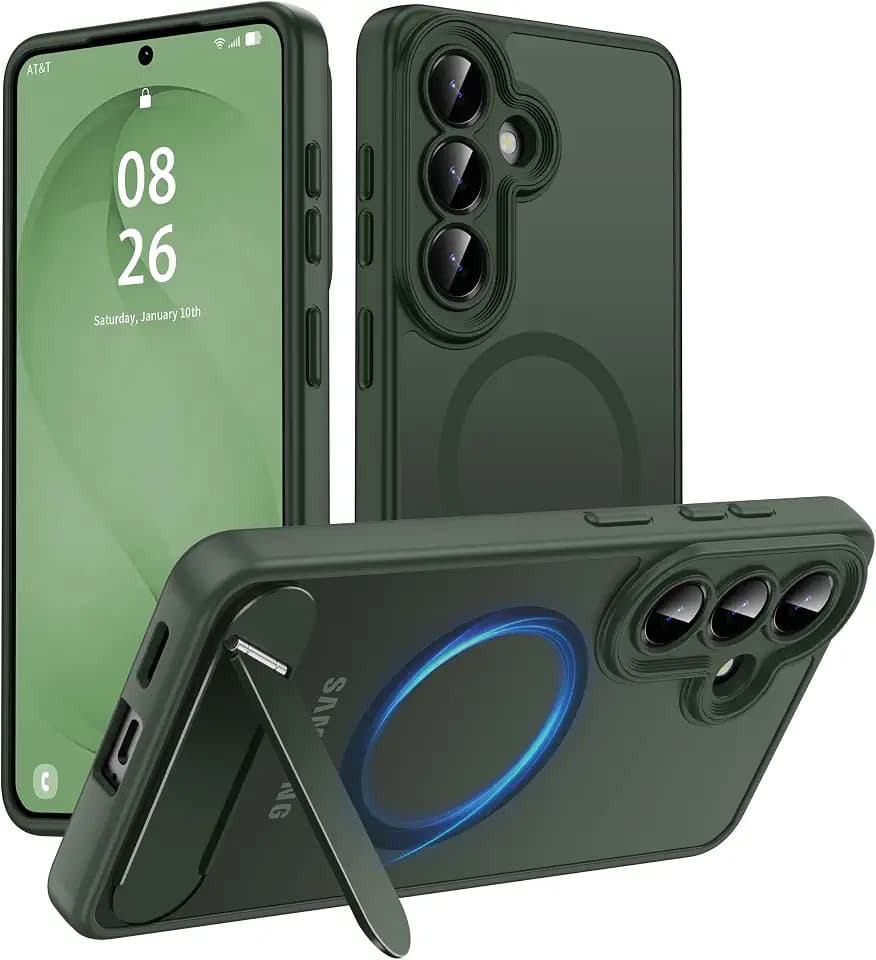 Magnetic for Samsung Galaxy S26 Case, [Compatible with MagSafe][Full Camera Protection][Built-in Invisible Kickstand] Translucent Matte Phone Case for S26 6.3" - Green