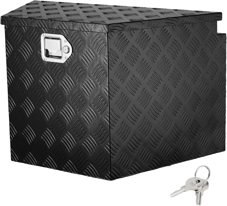 VEVOR Trailer Tongue Box, Heavy Duty Trailer Tongue Tool Box Storage Organizer with Lock & Keys, Utility Tool Chest for Pickup Truck Bed, RV, SUV, Off-Road Vehicle, Aluminum, 29" x 16.2" x 18", Black