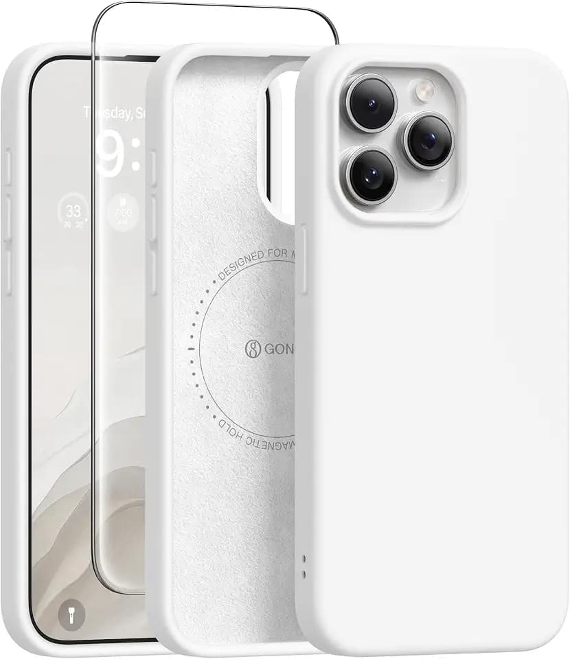 GONEZ Magnetic for iPhone 15 Pro Case, Silicone Cover White