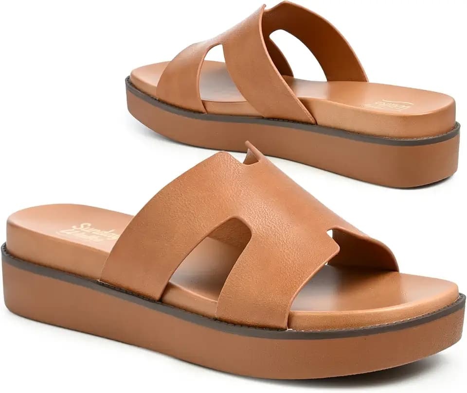 Sunday Walks Women's Platform Sandals, Cutout Strap, Padded Footbed, EASY