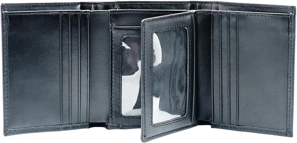 Mens Genuine Leather Wallet,Large Capacity Trifold Wallet for Men with 3 ID Window(Black)