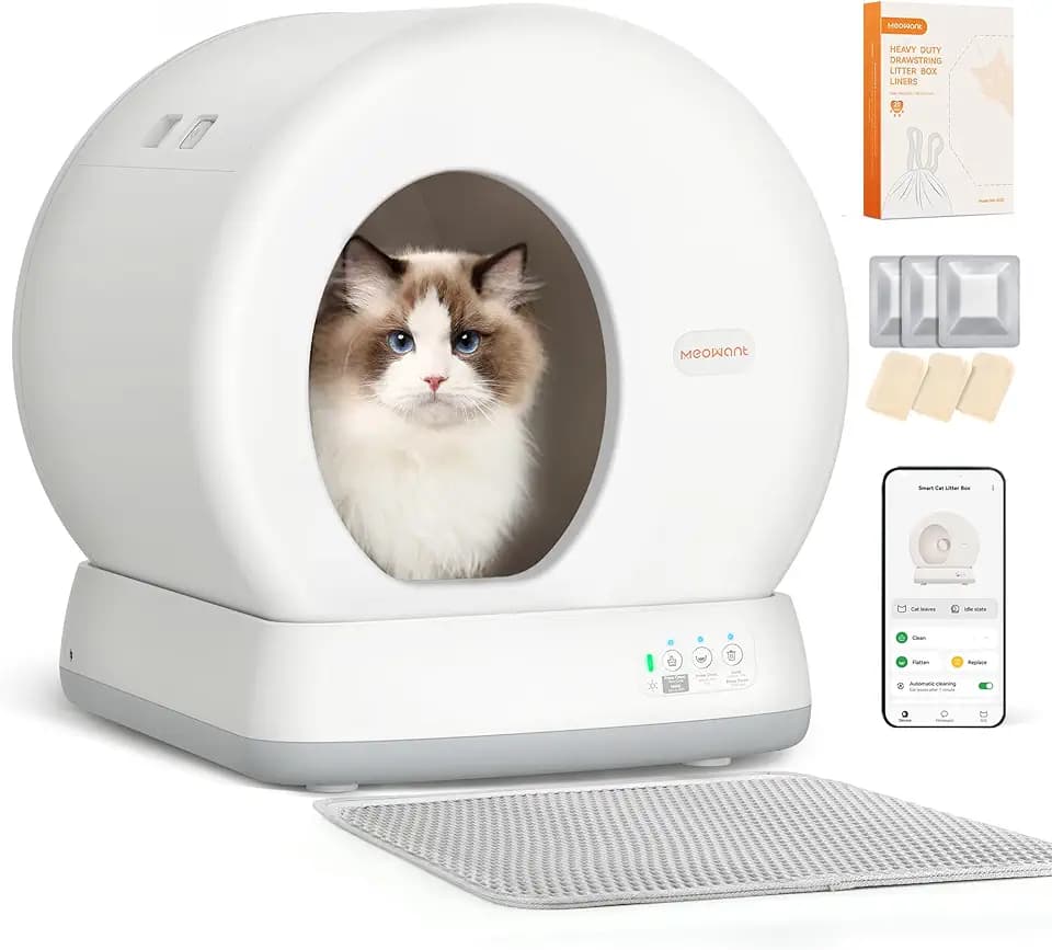 Selbstreinigende Katzentoilette mit APP Steuerung & Geruchskontrolle | Katzenklo Selbstreinigend mit Matte und 10 Sensoren,Mehrkatzenhaushalte,Einfach zu Reinigen