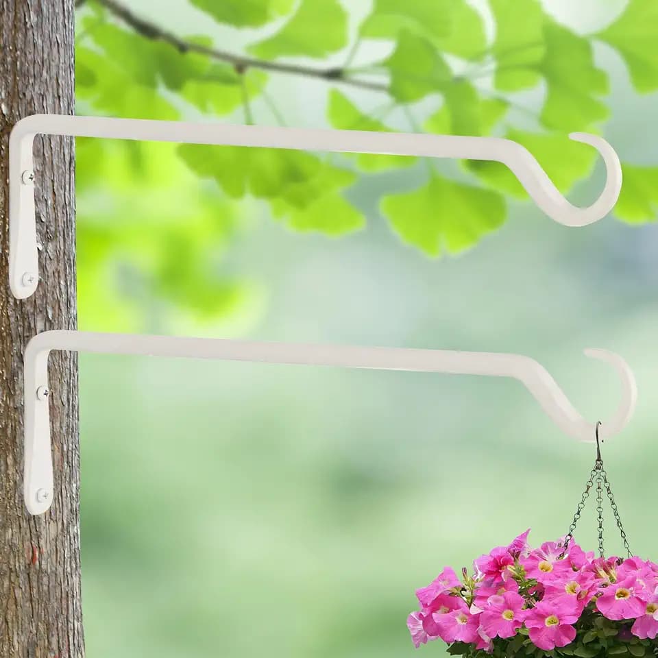 AILIN YELOKIE 16" Plant Hangers 2-Pack - Heavy Duty Rust-Resistant Steel Hooks for Bird Feeders, Indoor/Outdoor Plants & Wall Decor, White