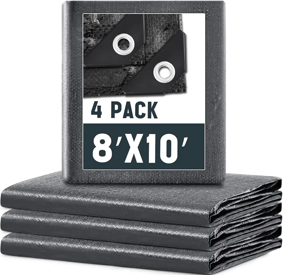 4 Pack 8 x 10 ft Gray Tarps, 5.5 Mil Heavy Duty Waterproof Tarp