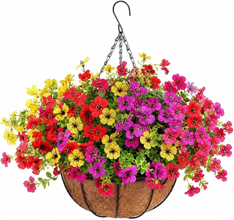 Artificial Hanging Basket, 12 Pcs Mixed Color Mums UV Resistant Outdoor