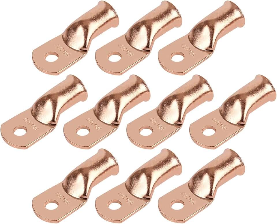 Kabelschuhe aus Kupfer, 4/0 AWG, Kabelenden, röhrenförmig, blanke Kupferösen, Ringkabelverbinder (4/0 AWG – 5/16 Zoll Ring), Violett, 10 Stück