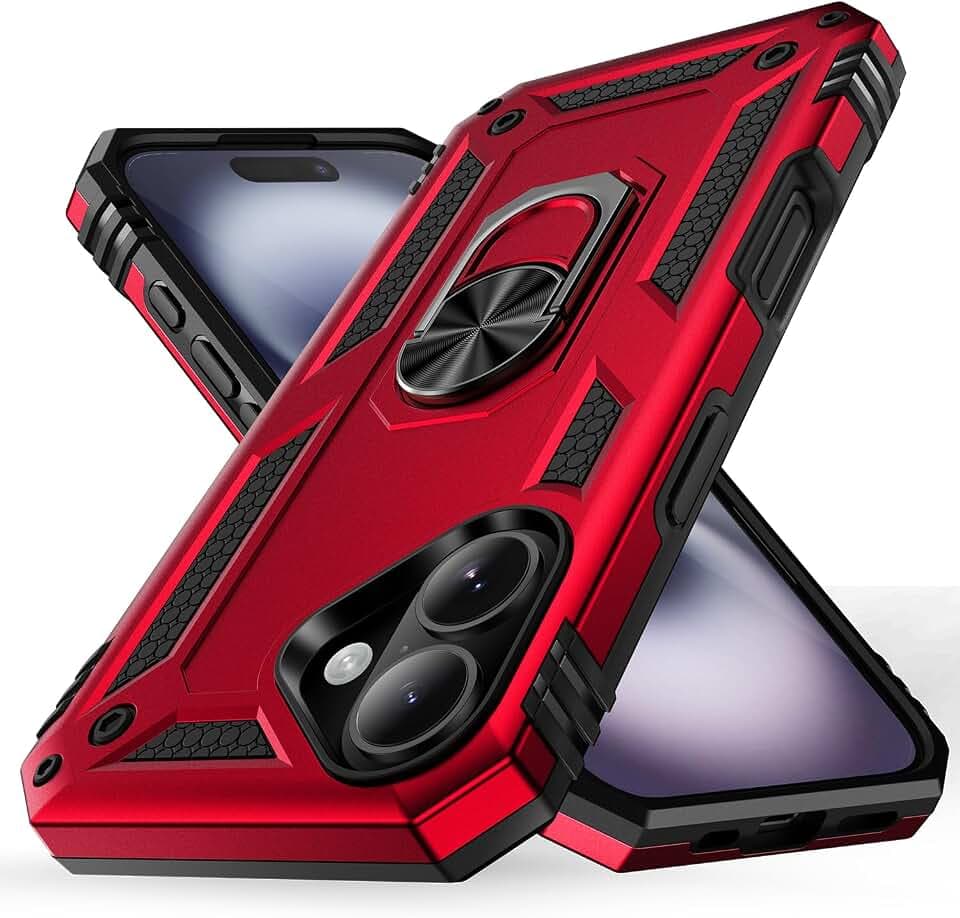 Korecase Phone Case for iPhone 16 Plus Case with Kickstand Ring,Military-Grade Protective Cover 16plus,Full Body Heavy Duty Shockproof Cases for Apple iPhone 16 Plus Red
