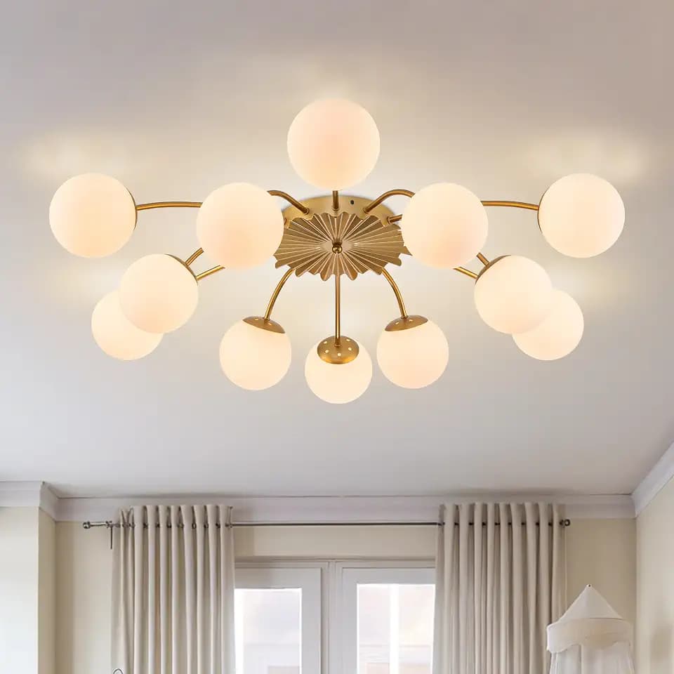 Longree 12-Light Flush Mount Ceiling Light, Gold Sputnik Chandelier 38.1"
