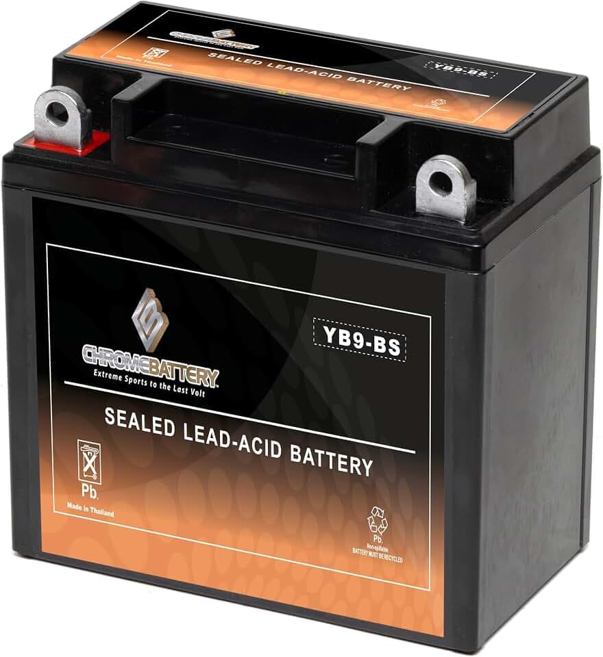 CB CHROMEBATTERY YB9-BS Maintenance-Free 12V 9Ah Battery Replacement for ATV, Motorcycle, Jet Skis, Scooter, UTV, and More - Nut and Bolt (T3) Terminal