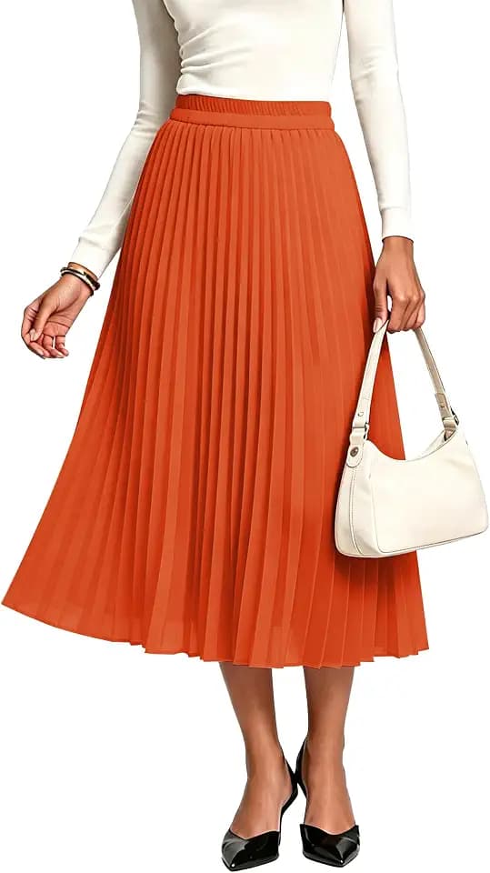 Urban CoCo A-Linien-Rock für Damen, mit elastischem Bund, Midi-Rock aus Chiffon, ausgestellter Faltenrock mit Taschen