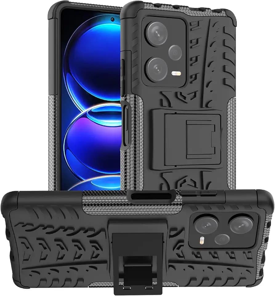 iCatchy Schutzhülle für Xiaomi Redmi Note 12 Pro Plus 5G, strapazierfähig, robust, doppellagig, Hybrid-Ständer, stoßfest, robust, Schwarz