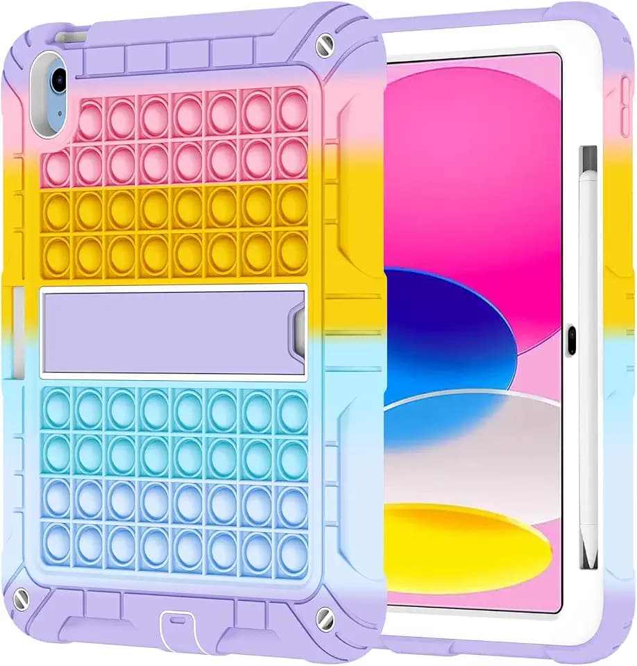 XZC iPad 10 Generation Hülle 10,9 Zoll 2022 Push Pop Stoßfeste Robust Schutzhülle mit Stifthalter Kickstand Schultergurt (Rainbow 2)