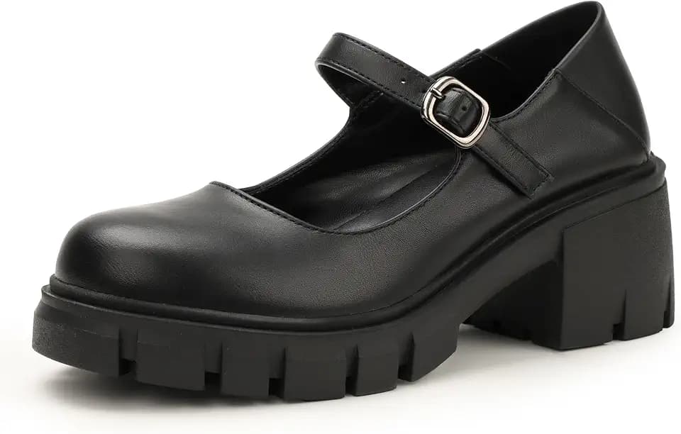 IDIFU IN2 Platform Mary Janes Shoes Closed Round Toe Low Block Pumps
