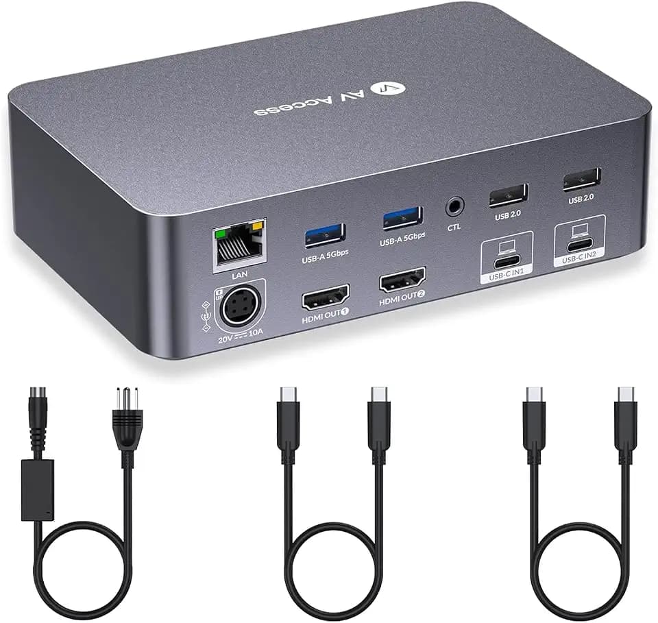 AV Access KVM Switch Dock 2 Monitors 2 Laptops, 4K KVM Switch Dual Monitor